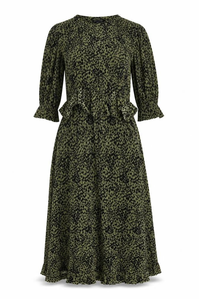 Miss Selfridge Women’s Green Animal Print Midi Dress Size 8