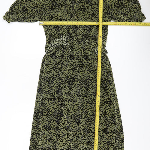 Miss Selfridge Women’s Green Animal Print Midi Dress Size 8