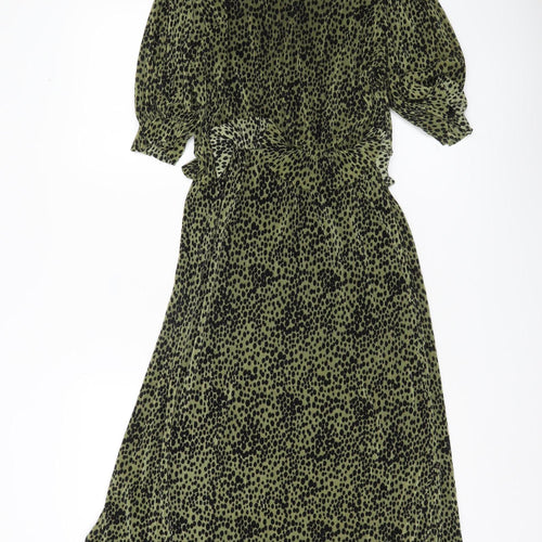 Miss Selfridge Women’s Green Animal Print Midi Dress Size 8