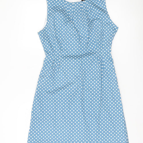 Pop England Women’s Blue Polka Dot A-Line Knee Length Dress Size 2
