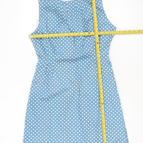 Pop England Women’s Blue Polka Dot A-Line Knee Length Dress Size 2