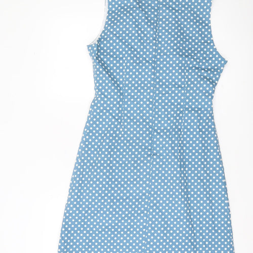 Pop England Women’s Blue Polka Dot A-Line Knee Length Dress Size 2