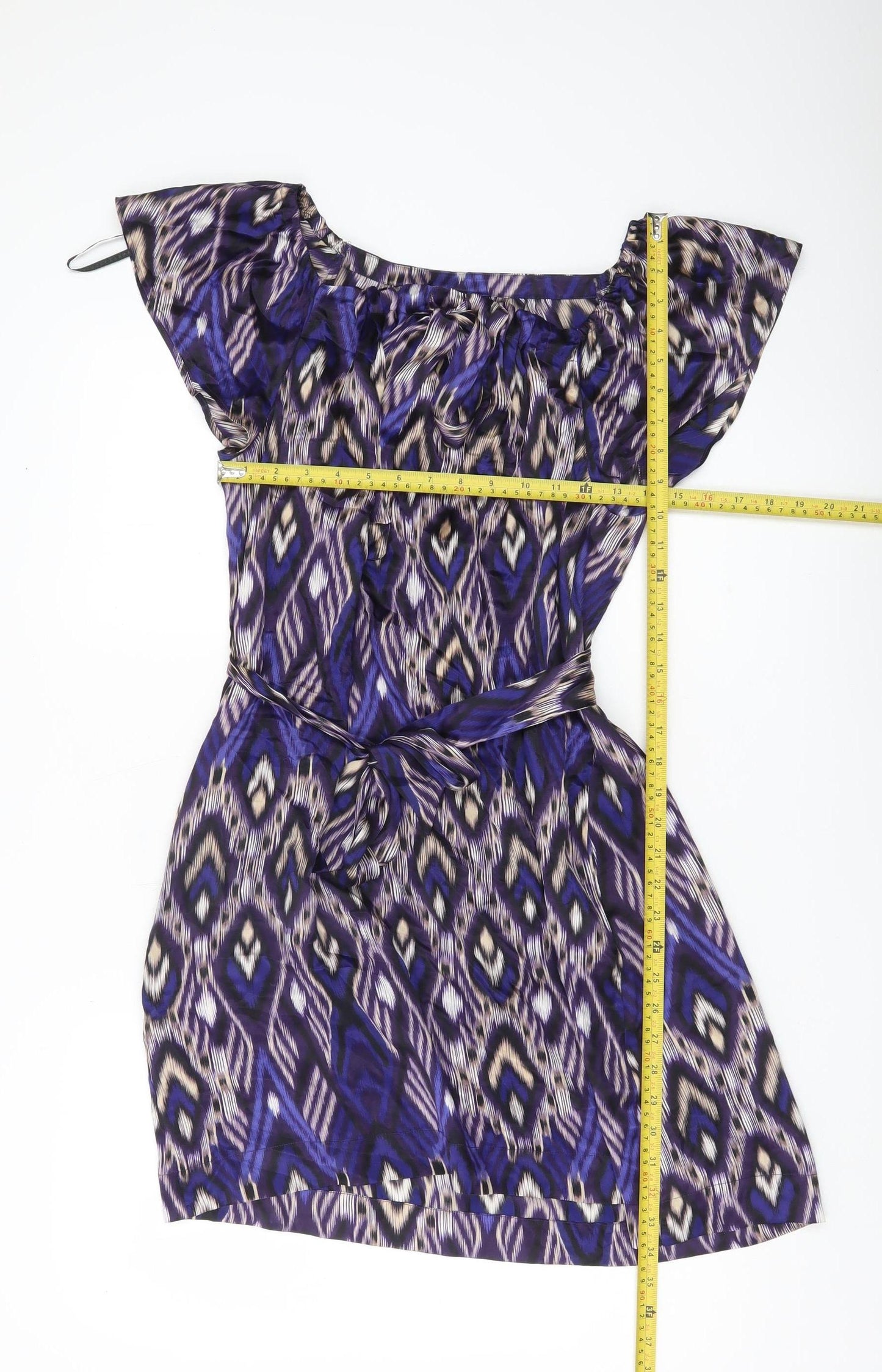 HJKLM Women’s Purple Silk Geometric Shift Dress Size 10