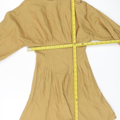 PrettyLittleThing Women's Beige A-Line Dress Size 4 Long Sleeve