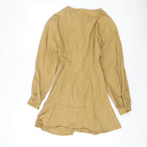 PrettyLittleThing Women's Beige A-Line Dress Size 4 Long Sleeve