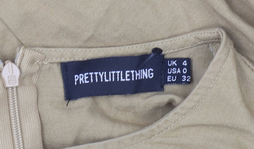 PrettyLittleThing Women's Beige A-Line Dress Size 4 Long Sleeve