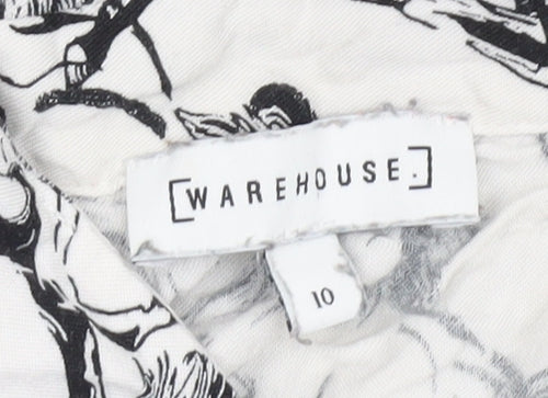 Warehouse Women’s White Horse Print Blouse UK 10 Long Sleeve Viscose
