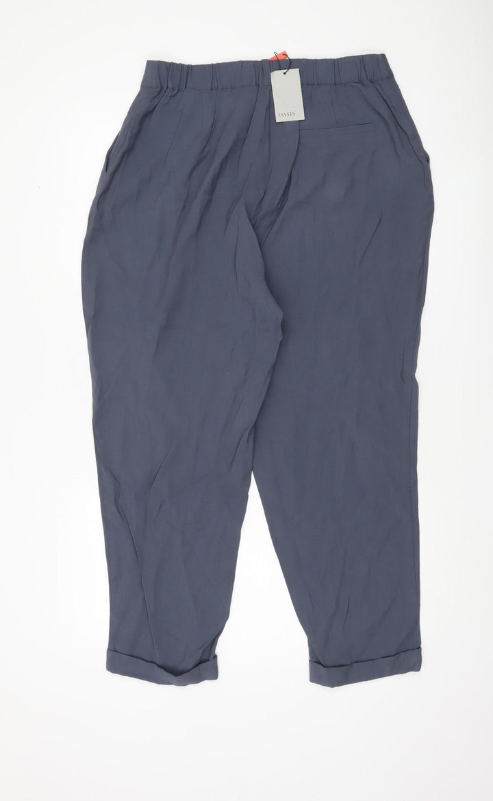 Oasis Womens Blue Cropped Tapered Trousers Size 14 UK Viscose Blend
