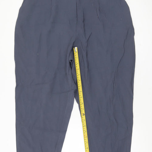 Oasis Womens Blue Cropped Tapered Trousers Size 14 UK Viscose Blend