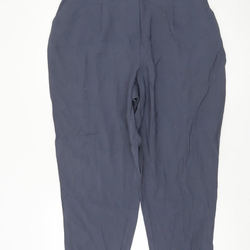 Oasis Womens Blue Cropped Tapered Trousers Size 14 UK Viscose Blend