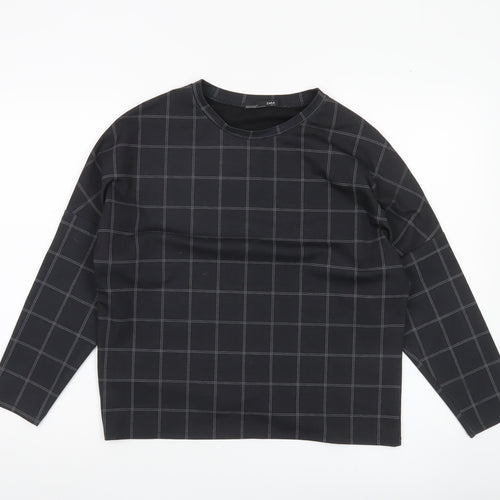 Zara Women Black Check Blouse Long Sleeve Basic Style Size S