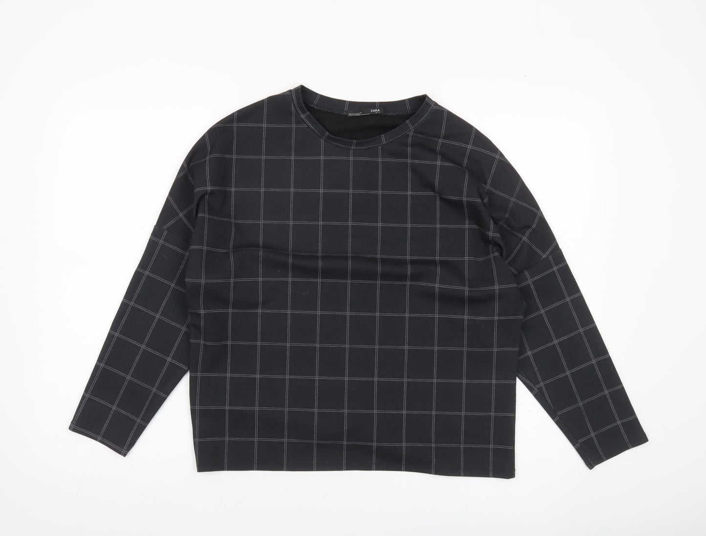 Zara Women Black Check Blouse Long Sleeve Basic Style Size S