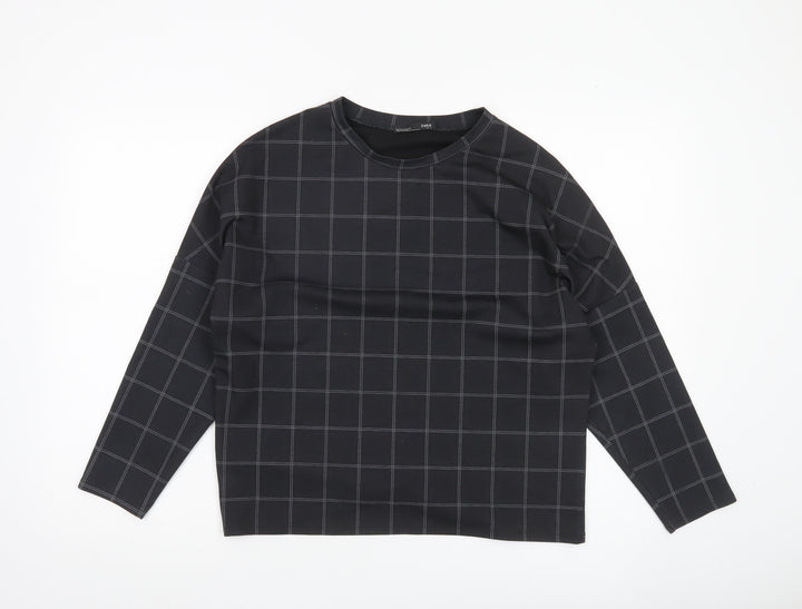 Zara Women Black Check Blouse Long Sleeve Basic Style Size S