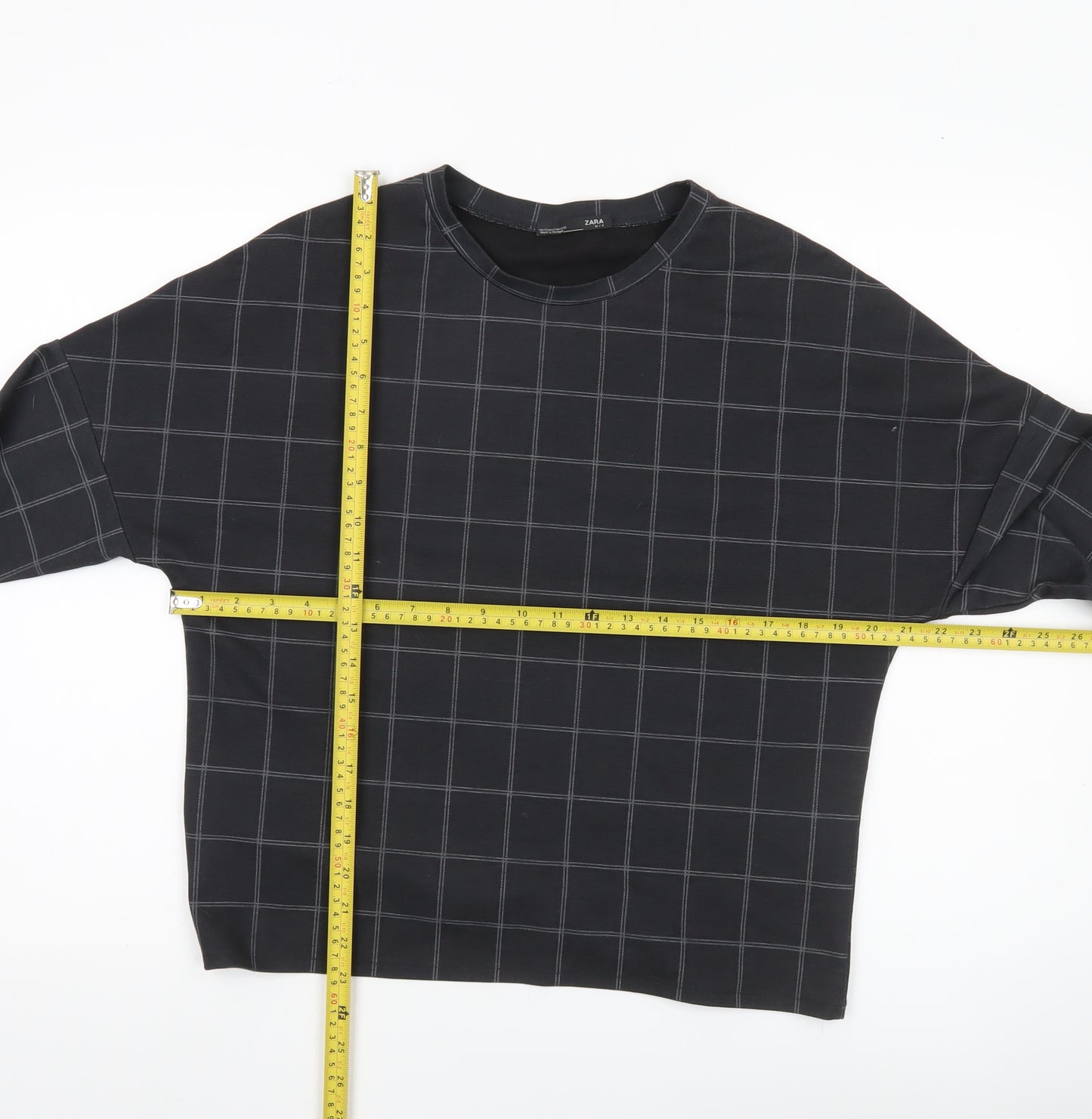 Zara Women Black Check Blouse Long Sleeve Basic Style Size S