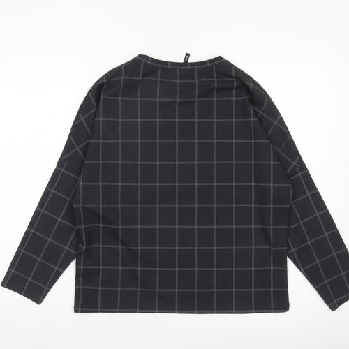 Zara Women Black Check Blouse Long Sleeve Basic Style Size S