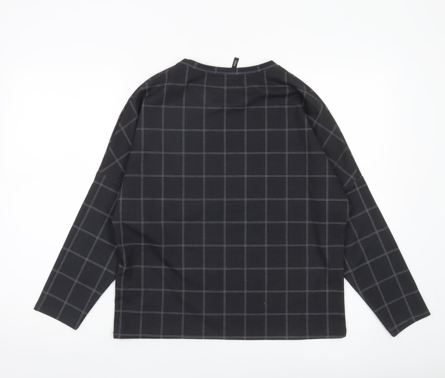 Zara Women Black Check Blouse Long Sleeve Basic Style Size S