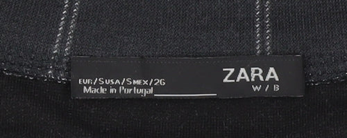 Zara Women Black Check Blouse Long Sleeve Basic Style Size S