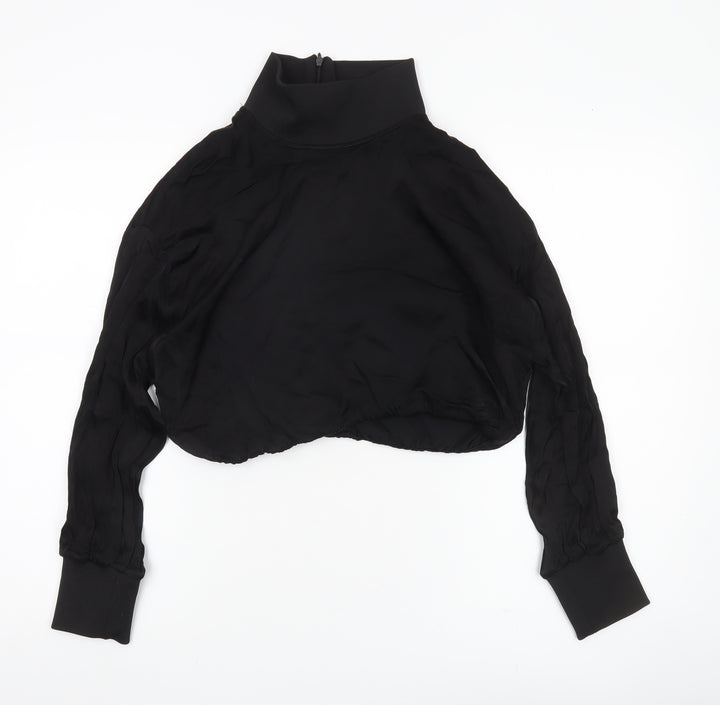 Zara Women’s Black Cropped High Neck Chiffon Blouse Size S