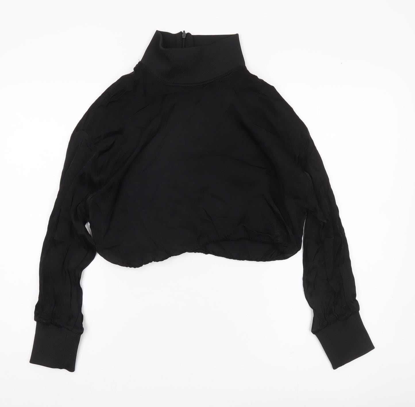 Zara Women’s Black Cropped High Neck Chiffon Blouse Size S