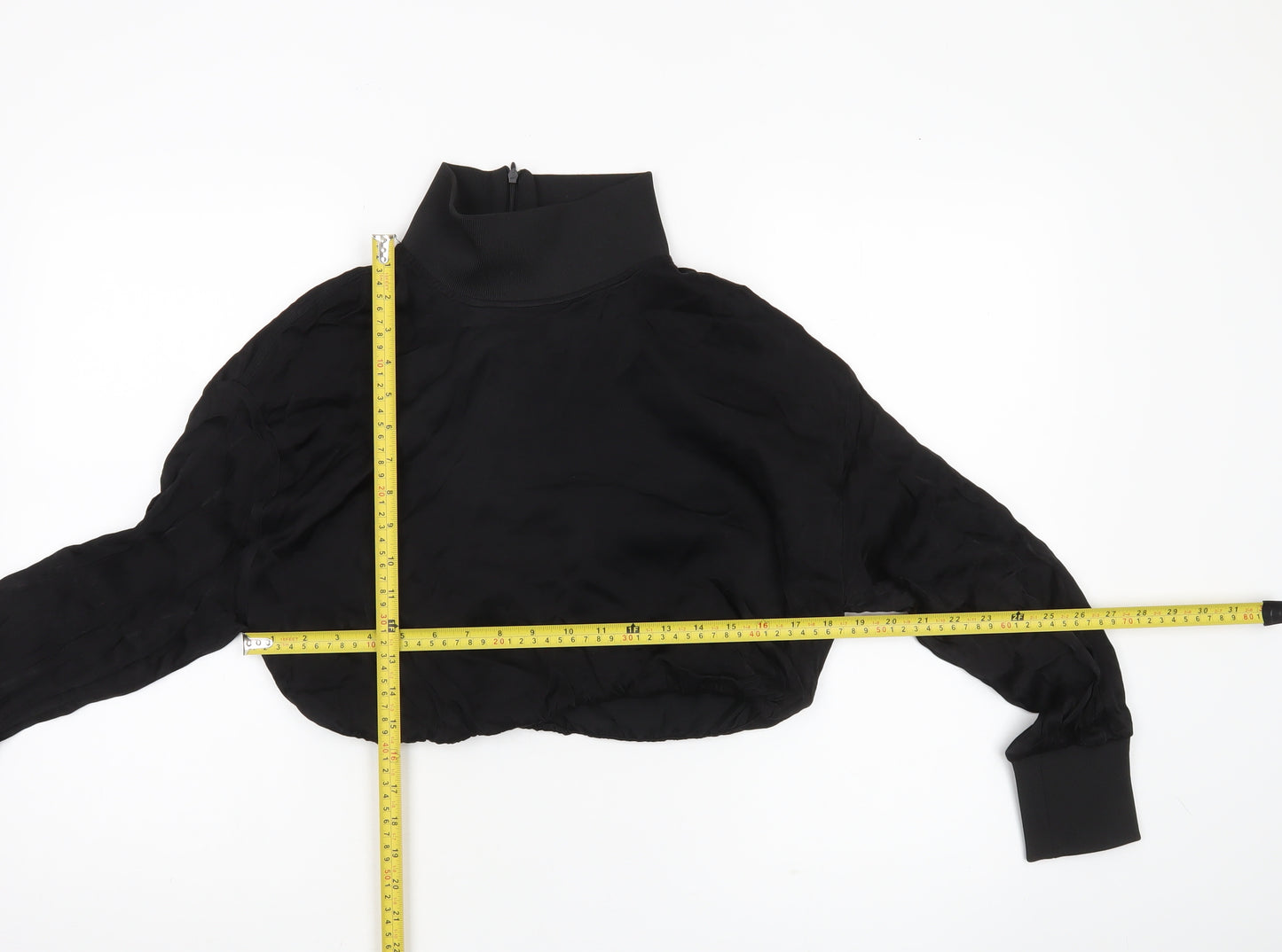 Zara Women’s Black Cropped High Neck Chiffon Blouse Size S