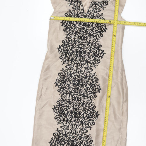 Monsoon Women’s Beige Silk Sheath Dress Size 8 Sleeveless Embroidered