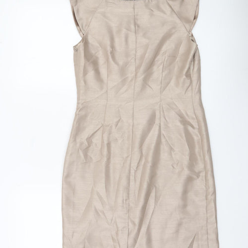 Monsoon Women’s Beige Silk Sheath Dress Size 8 Sleeveless Embroidered
