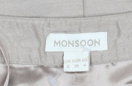 Monsoon Women’s Beige Silk Sheath Dress Size 8 Sleeveless Embroidered