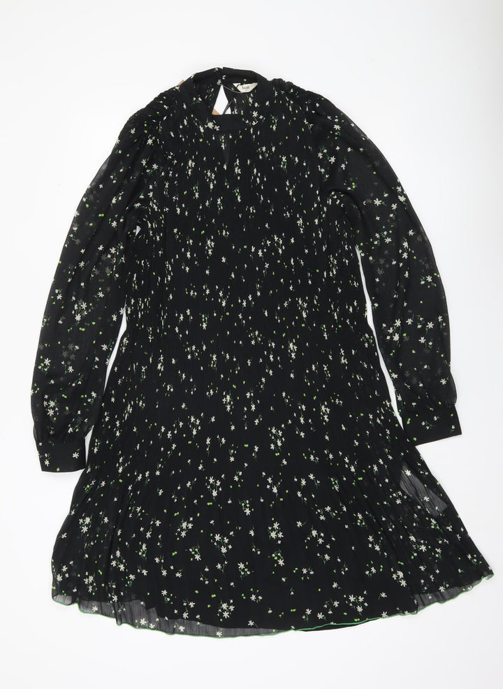 Hush Women’s Black Floral Shift Dress Size 10 Long Sleeve Knee Length