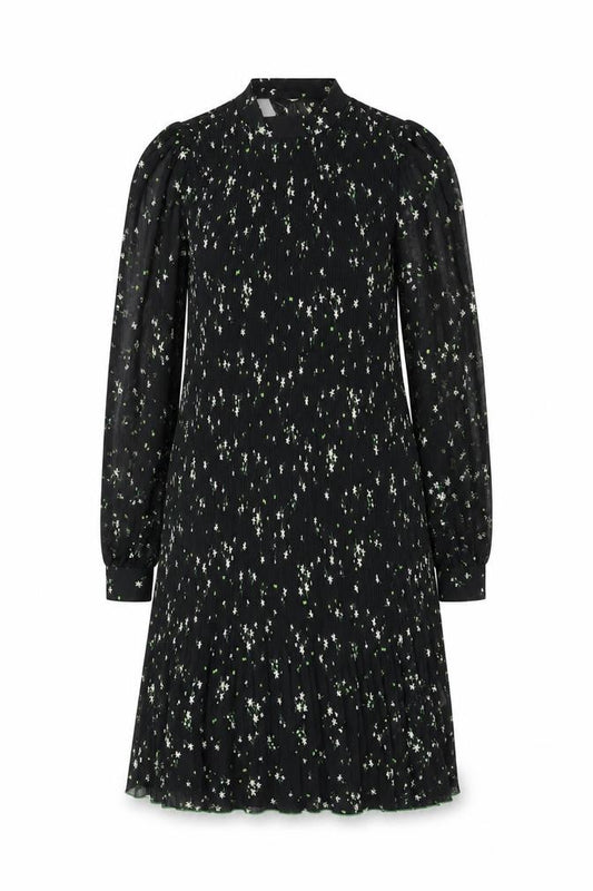Front view of Hush Women’s Black Floral Shift Dress, size UK 10, Long Sleeve Knee Length