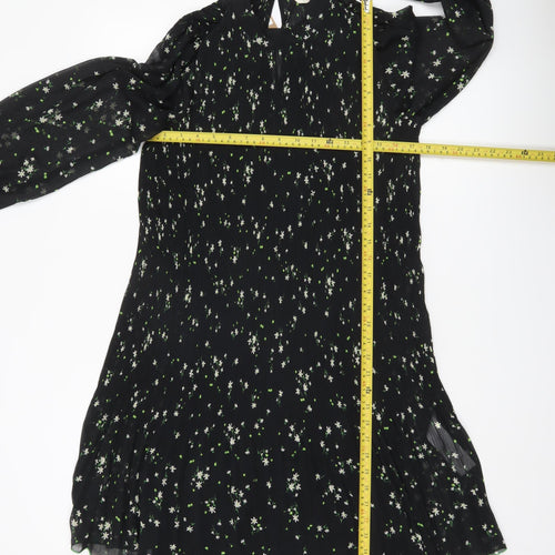 Hush Women’s Black Floral Shift Dress Size 10 Long Sleeve Knee Length
