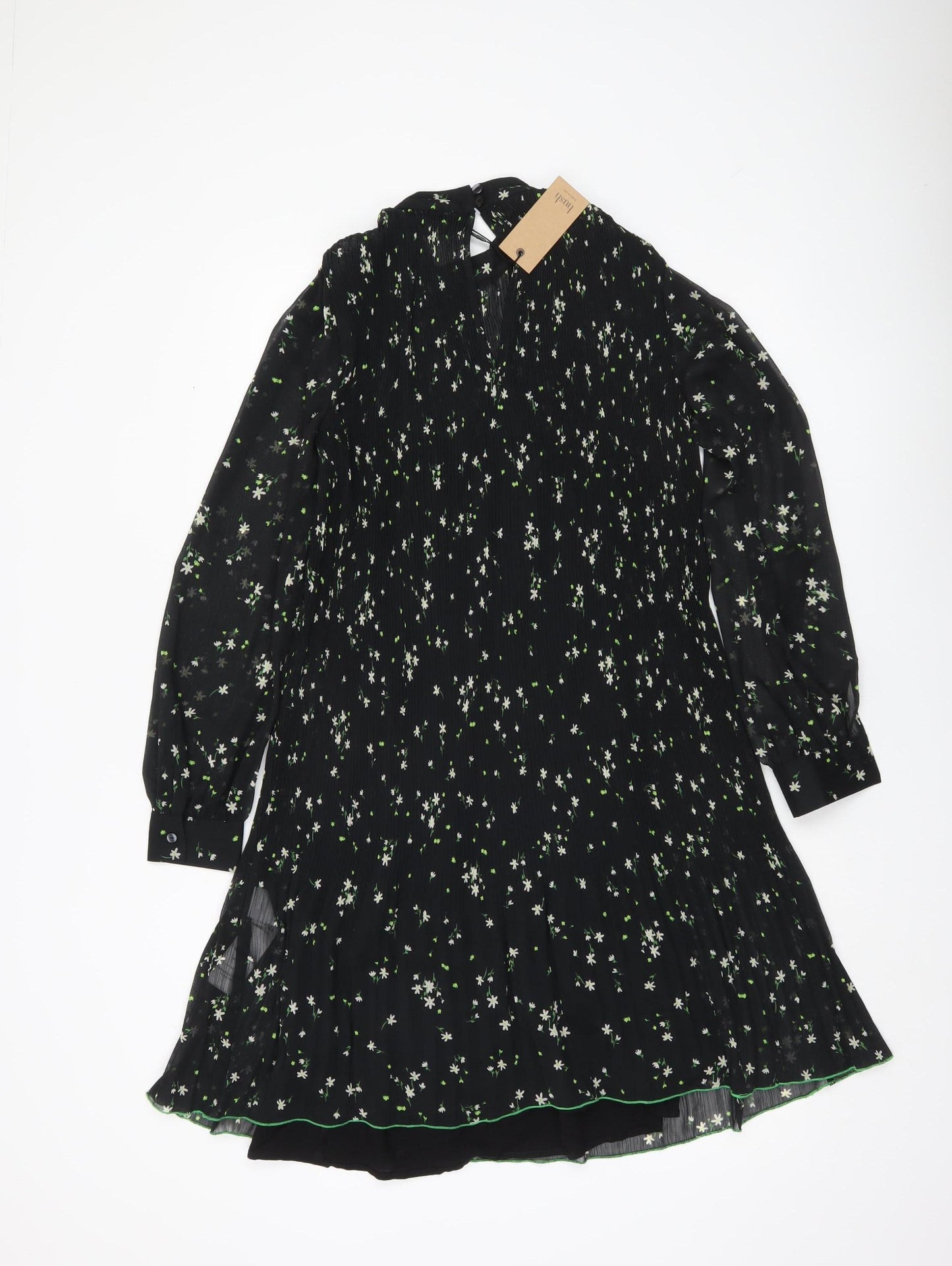 Hush Women’s Black Floral Shift Dress Size 10 Long Sleeve Knee Length