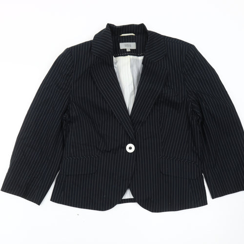 Marks and Spencer Women Black Pinstripe Blazer Size 14 Single Breasted