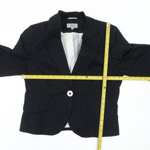Marks and Spencer Women Black Pinstripe Blazer Size 14 Single Breasted