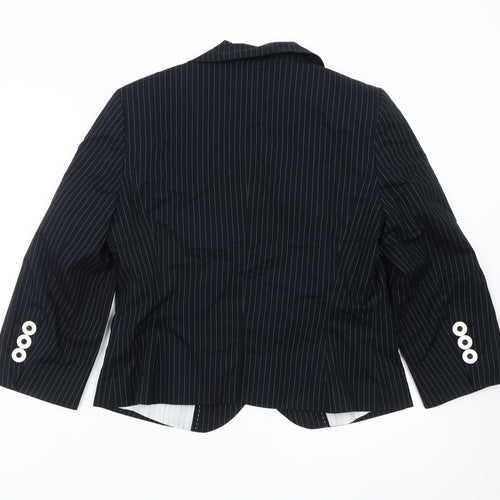 Marks and Spencer Women Black Pinstripe Blazer Size 14 Single Breasted
