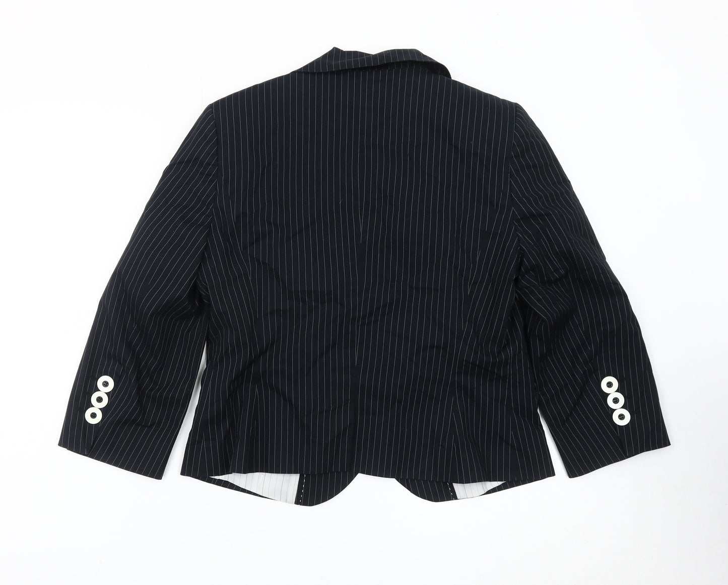 Marks and Spencer Women Black Pinstripe Blazer Size 14 Single Breasted