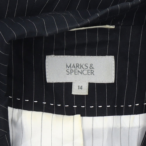 Marks and Spencer Women Black Pinstripe Blazer Size 14 Single Breasted