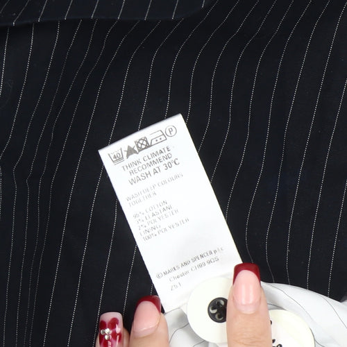 Marks and Spencer Women Black Pinstripe Blazer Size 14 Single Breasted