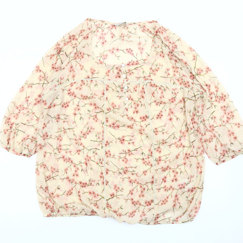 Marks and Spencer Womens Ivory Floral Blouse Size 22 3/4 Sleeve