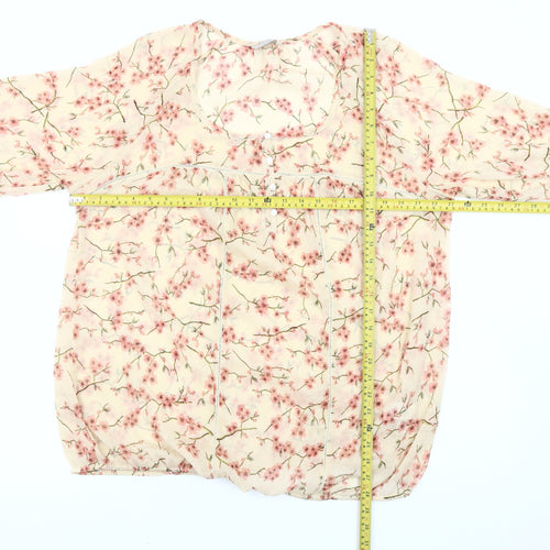 Marks and Spencer Womens Ivory Floral Blouse Size 22 3/4 Sleeve