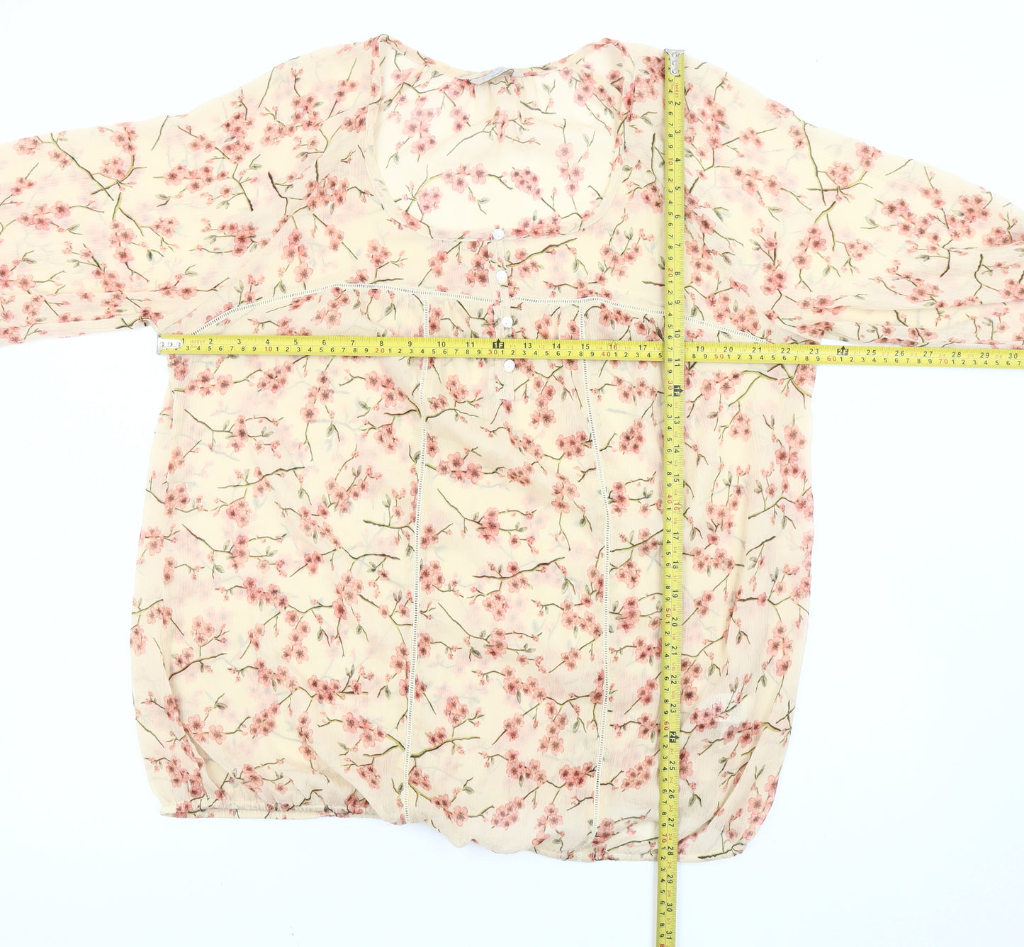 Marks and Spencer Womens Ivory Floral Blouse Size 22 3/4 Sleeve