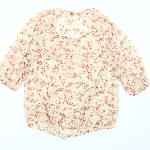 Marks and Spencer Womens Ivory Floral Blouse Size 22 3/4 Sleeve