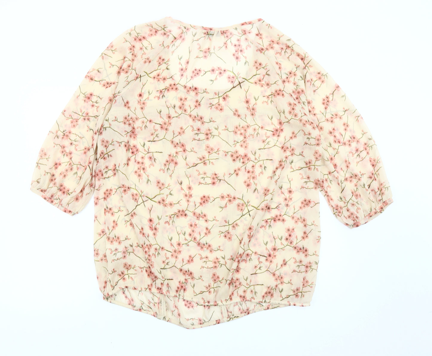Marks and Spencer Womens Ivory Floral Blouse Size 22 3/4 Sleeve