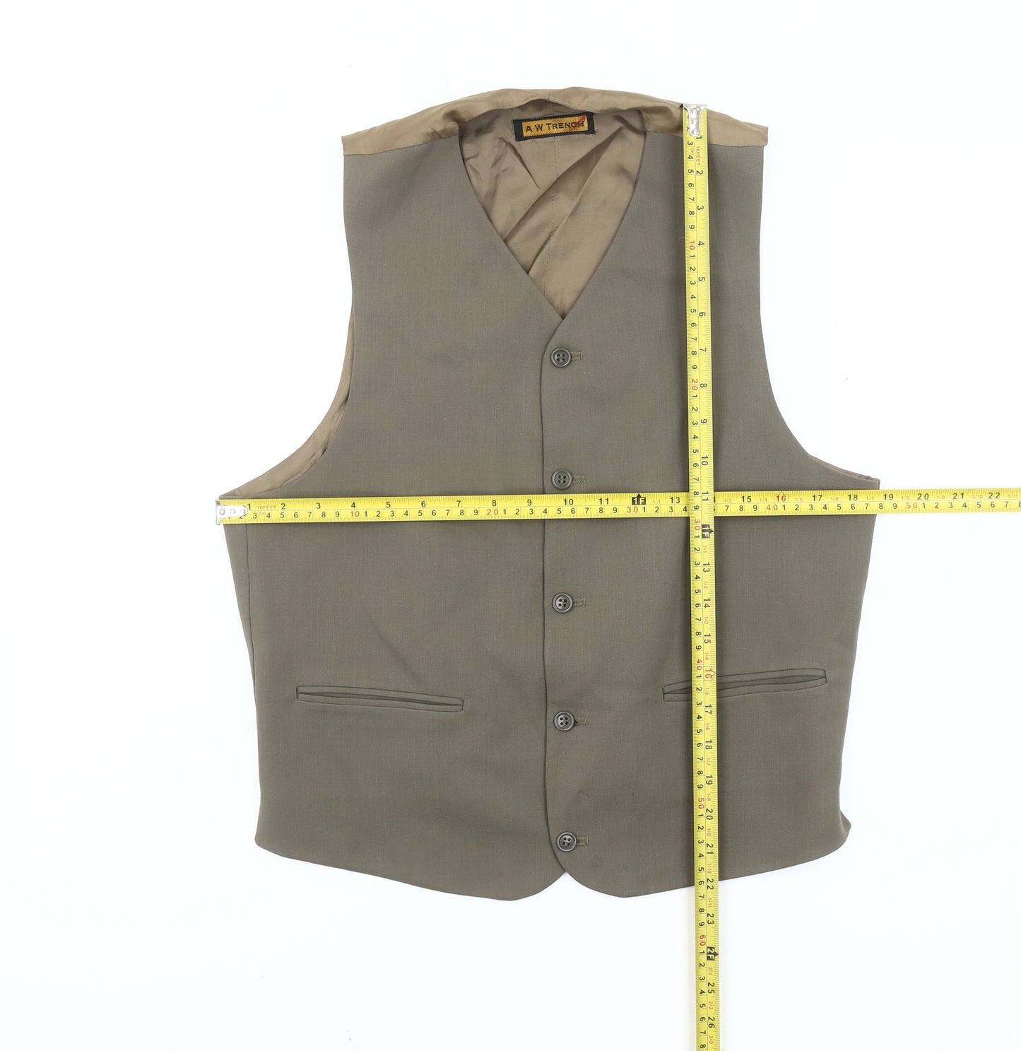 A W Trench Men's Brown Wool Waistcoat Size M Classic Formal