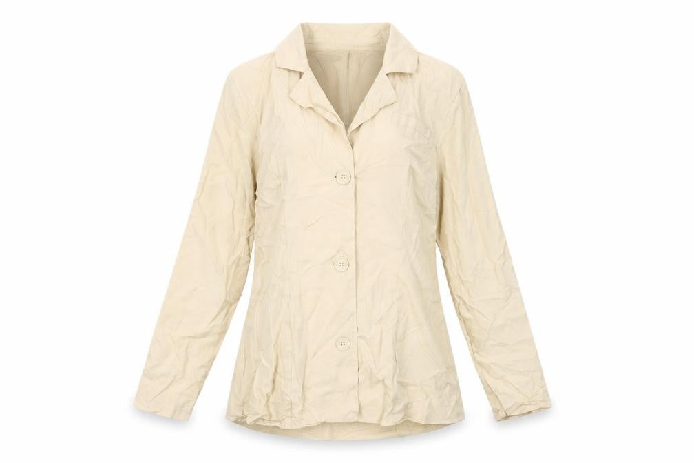 Front view of PRETTYLITTLETHING Women’s Beige Jacket UK 8 Viscose Notch Lapel