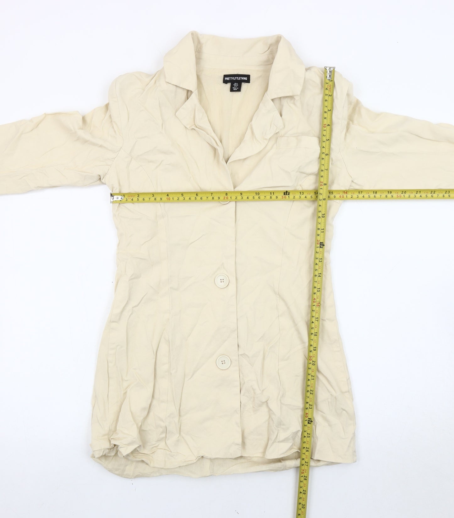 PrettyLittleThing Women’s Beige Jacket UK 8 Viscose Notch Lapel
