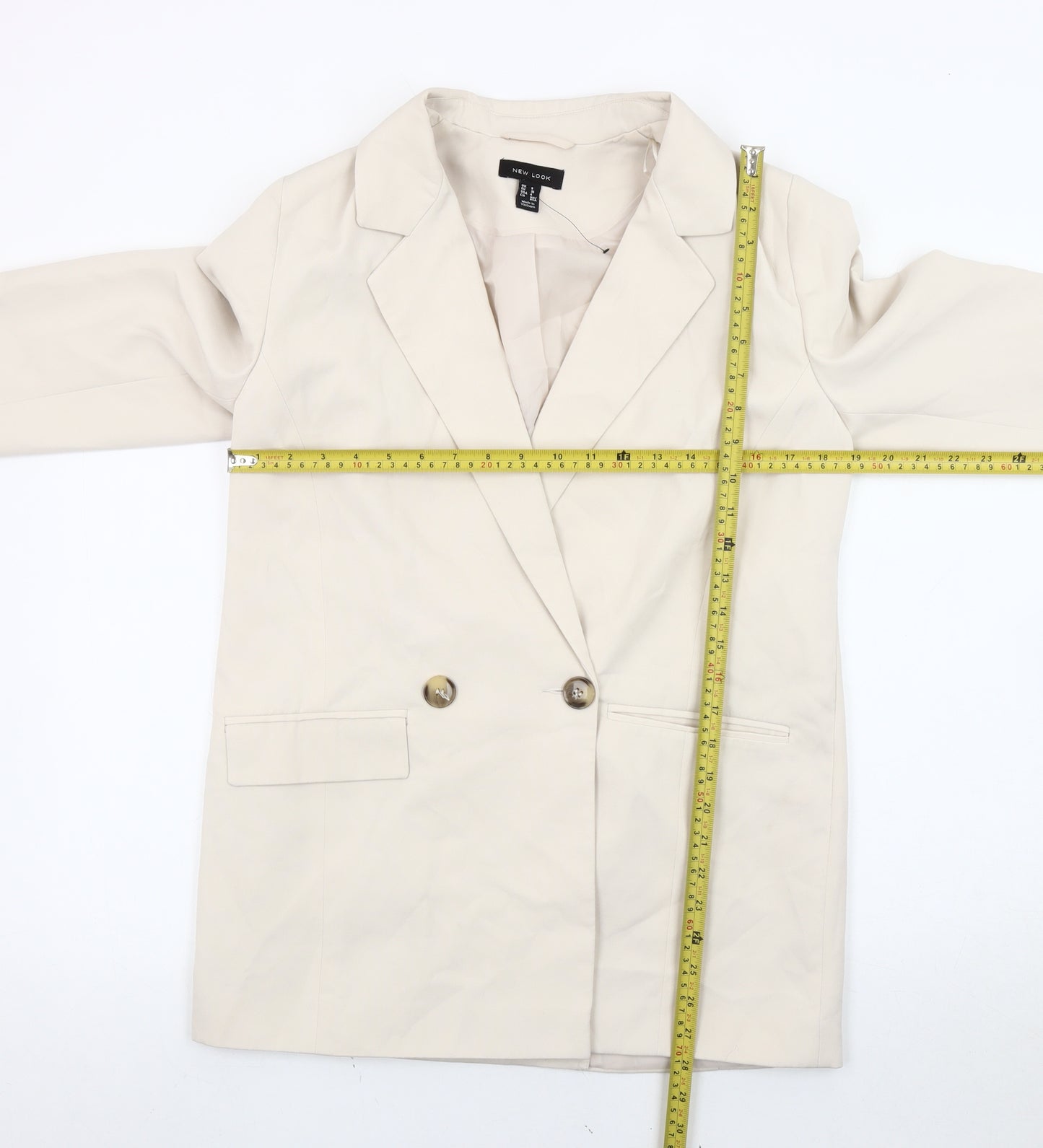 New Look Women Beige Size 8 Double-Breasted Blazer Jacket