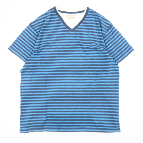 Hutson Harbour Men's Blue Striped Cotton V-Neck T-Shirt L
