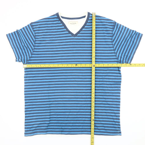 Hutson Harbour Men's Blue Striped Cotton V-Neck T-Shirt L