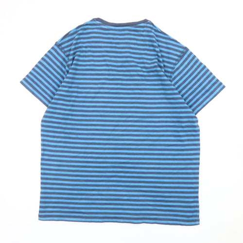 Hutson Harbour Men's Blue Striped Cotton V-Neck T-Shirt L