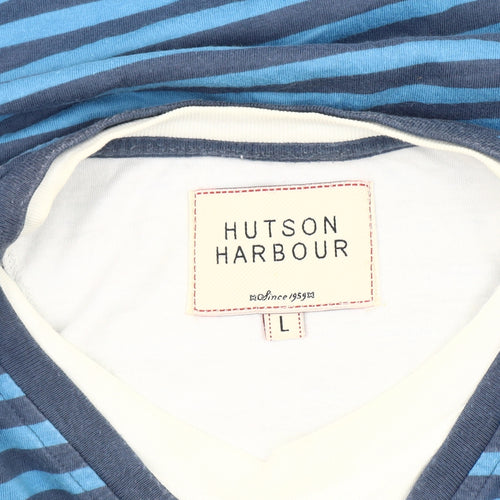 Hutson Harbour Men's Blue Striped Cotton V-Neck T-Shirt L